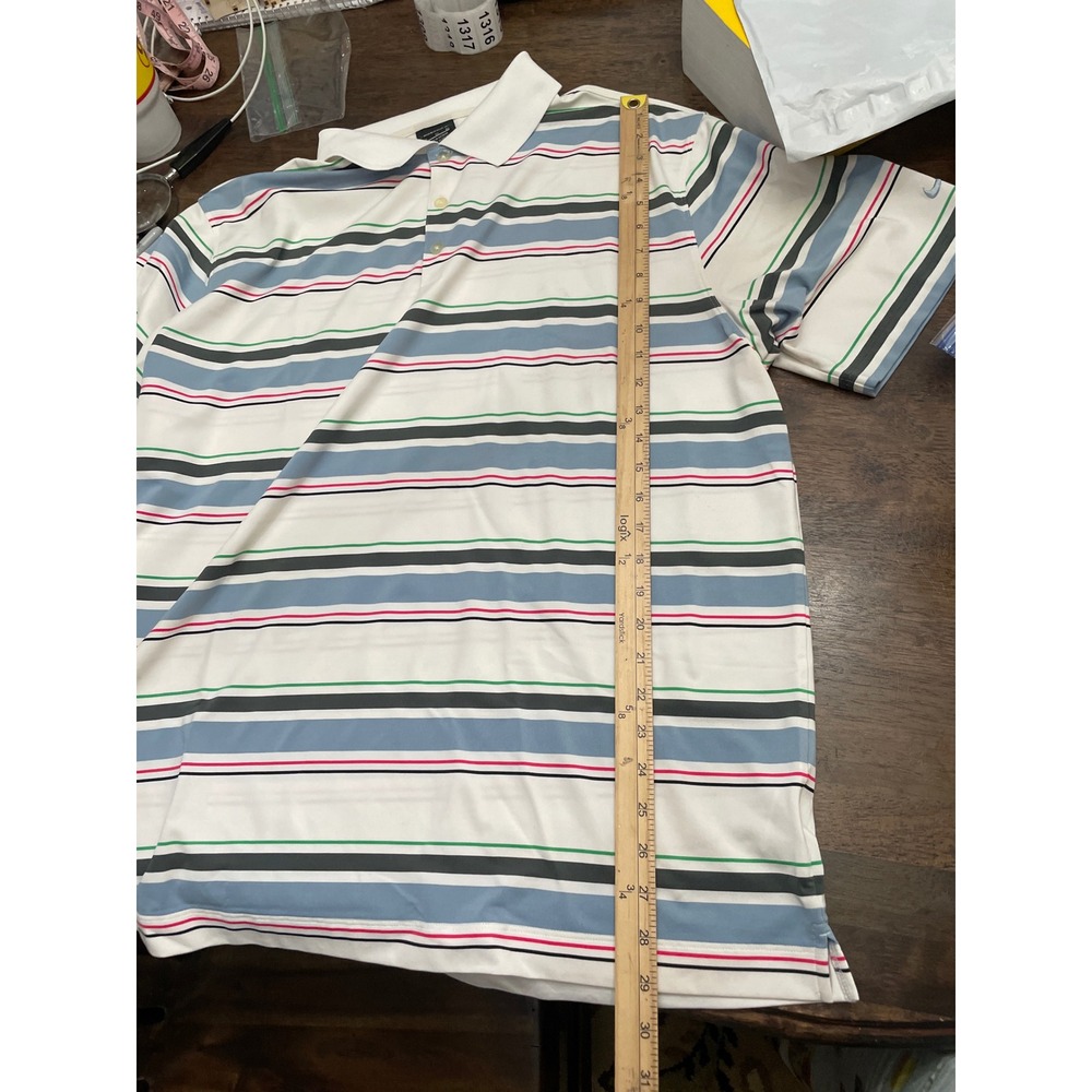 Nike Golf Performance Dri-FIT Polo Shirt Mens Striped Multi-Color Blue White - Picture 4 of 5